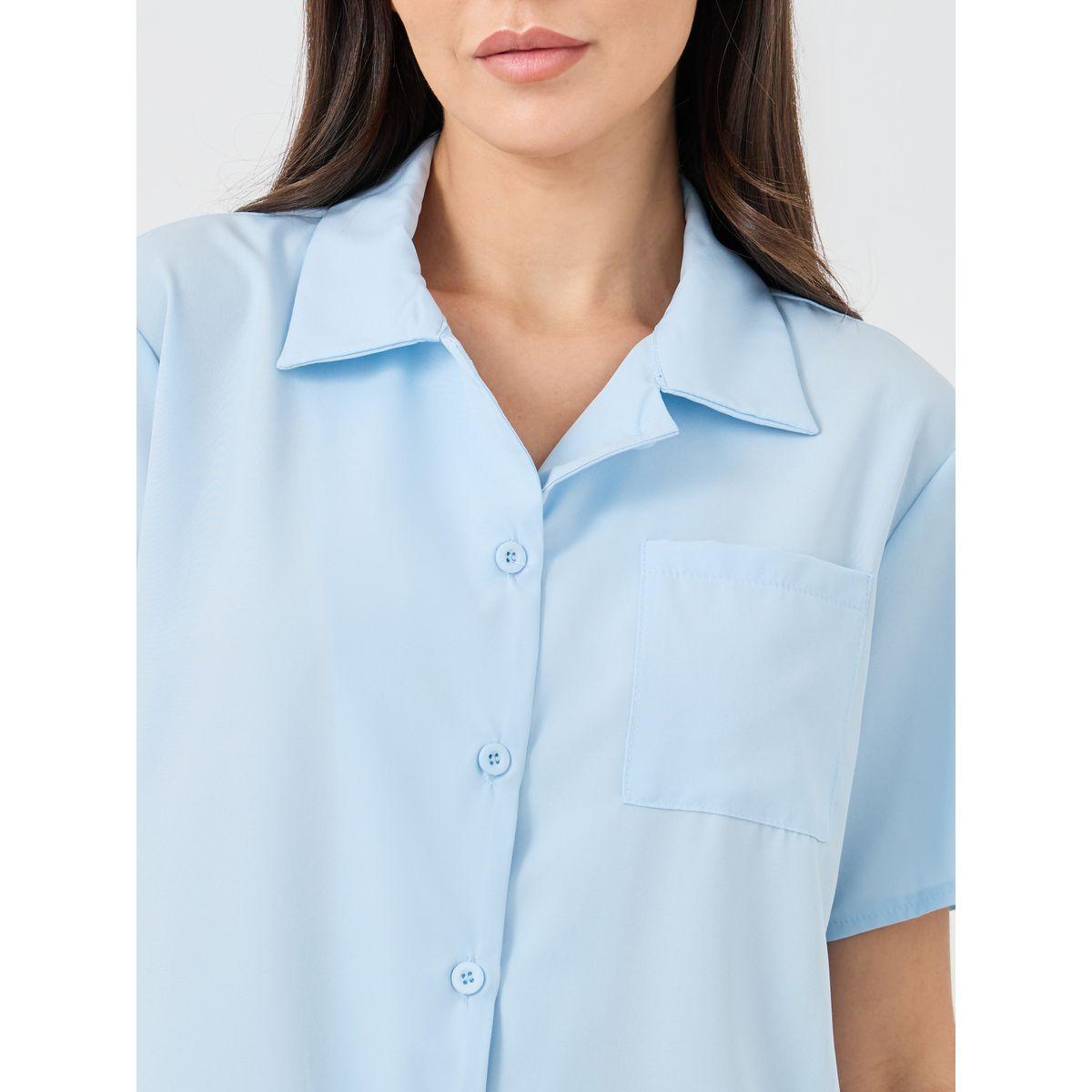 Styli Solid Buttoned Short Sleeve Shirt and Pyjama Set-women-clothing-nightwear-pyjamas-longsets-image-3