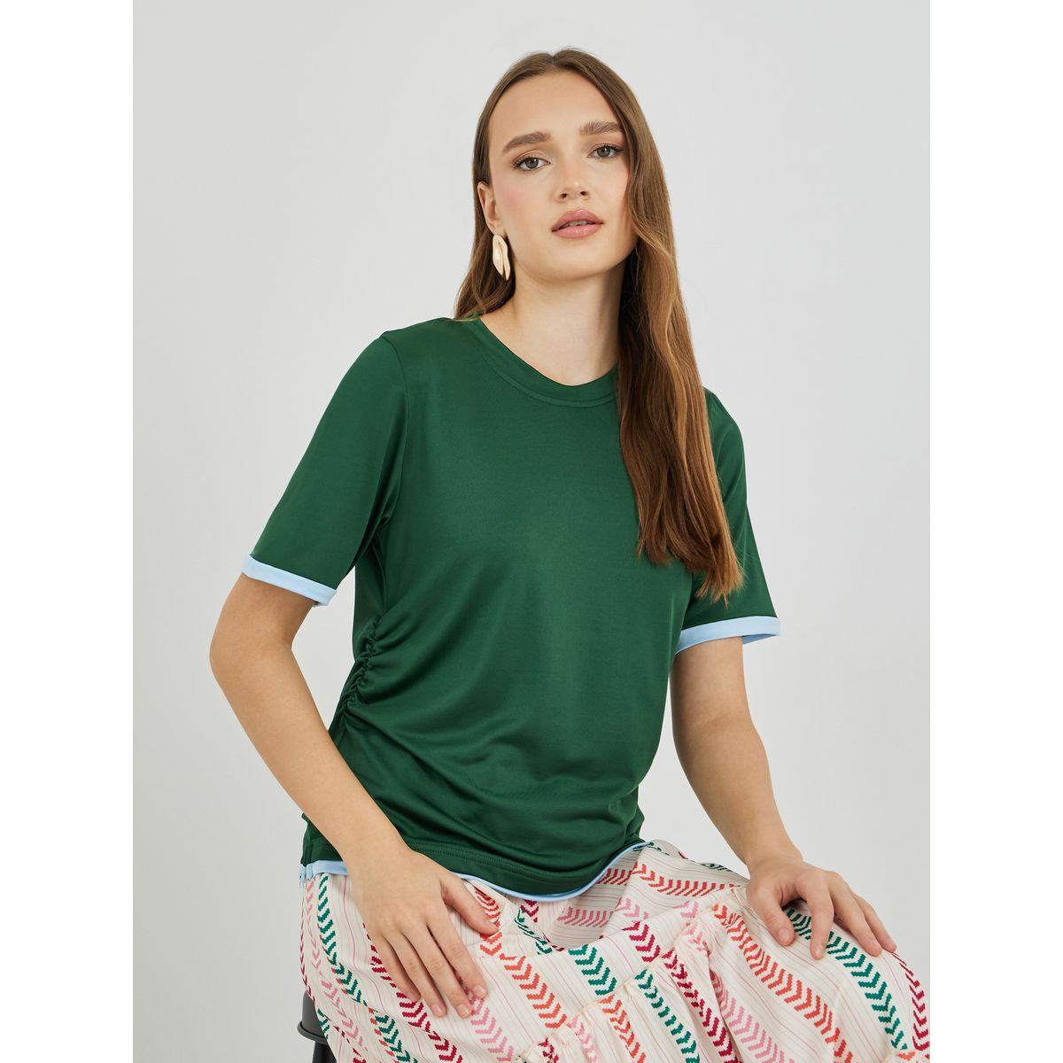 Styli Color Block Side Ruched Detail T-Shirt-women-clothing-tshirts-image-1
