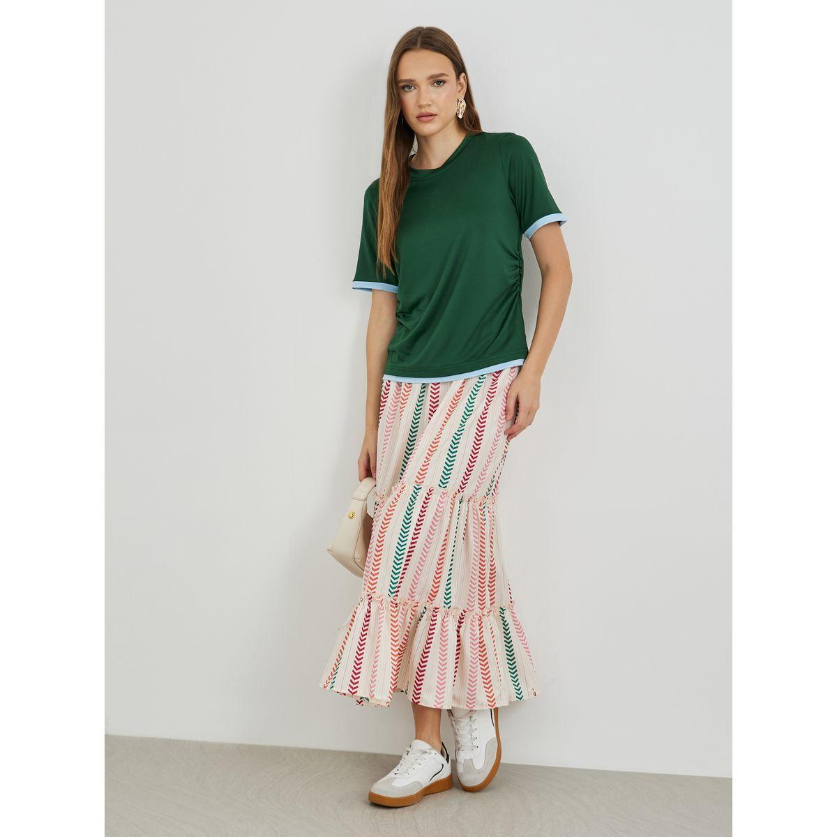تيشيرت بنمط كتل الالوان وتفاصيل مزمومة-women-clothing-tshirts-image-2