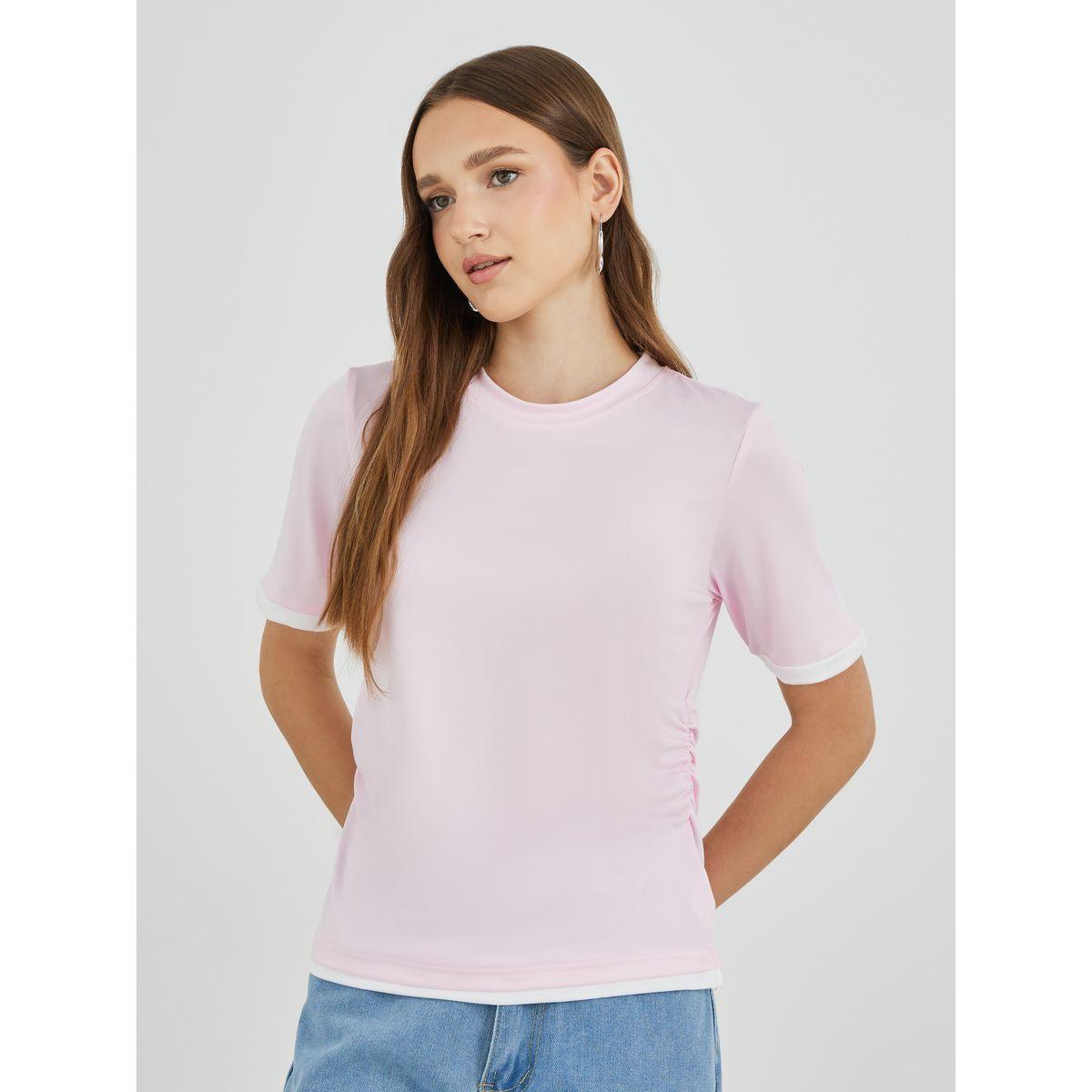 Styli Side Ruched Detail Short Sleeve T-Shirt-women-clothing-tshirts-image-1