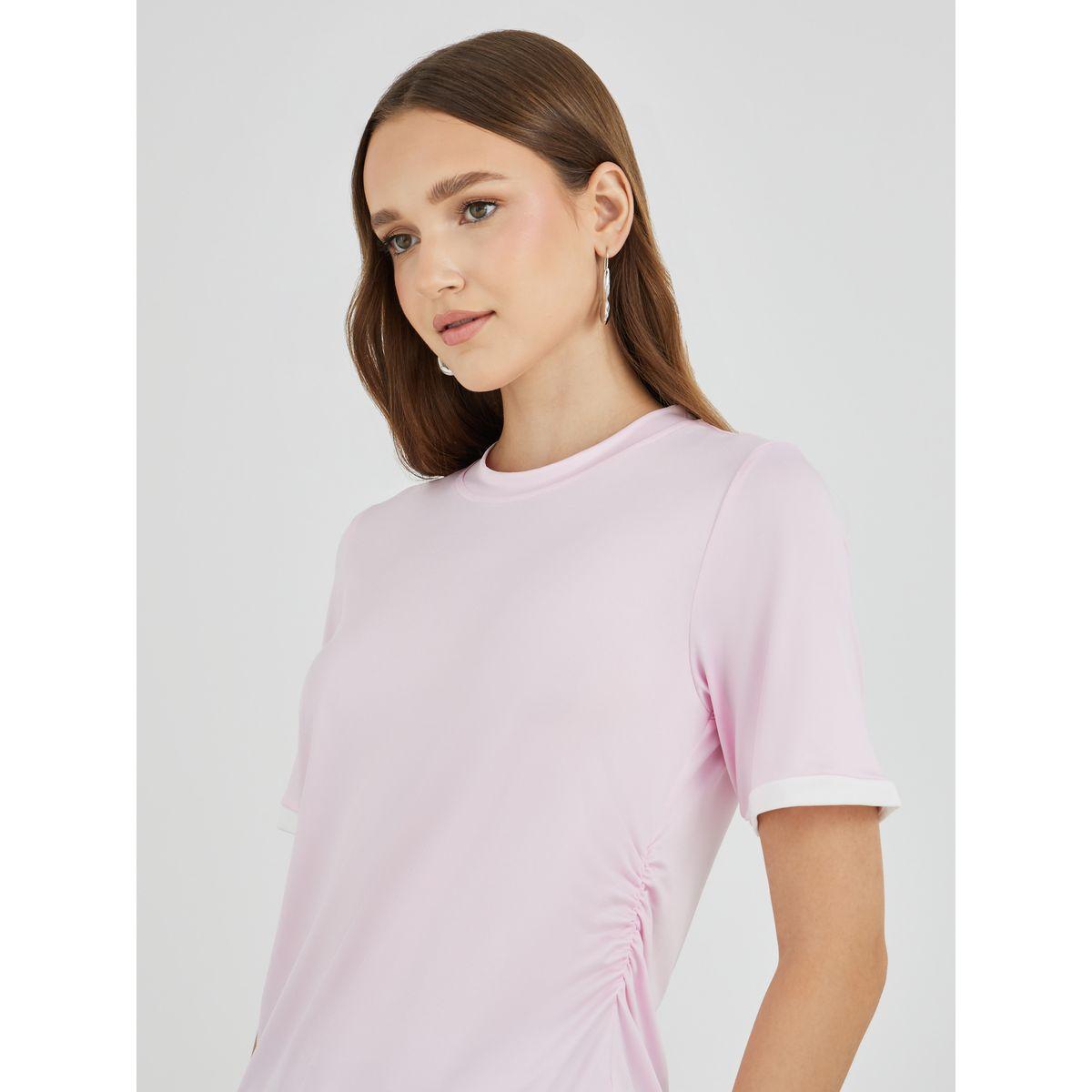 تيشيرت بتفاصيل مزمومة وأكمام قصيرة-women-clothing-tshirts-image-3
