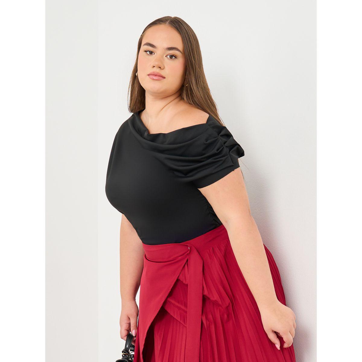 Styli Plus Top with Asymmetric Neck and Short Sleeve-women-clothing-shirtsandblouses-blouses-image-1