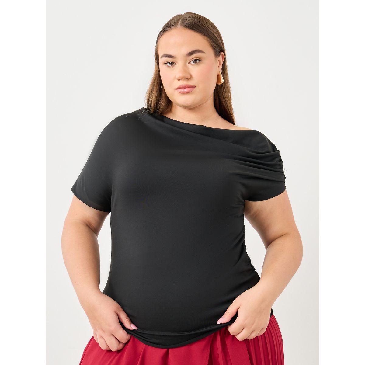Styli Plus Top with Asymmetric Neck and Short Sleeve-women-clothing-shirtsandblouses-blouses-image-2