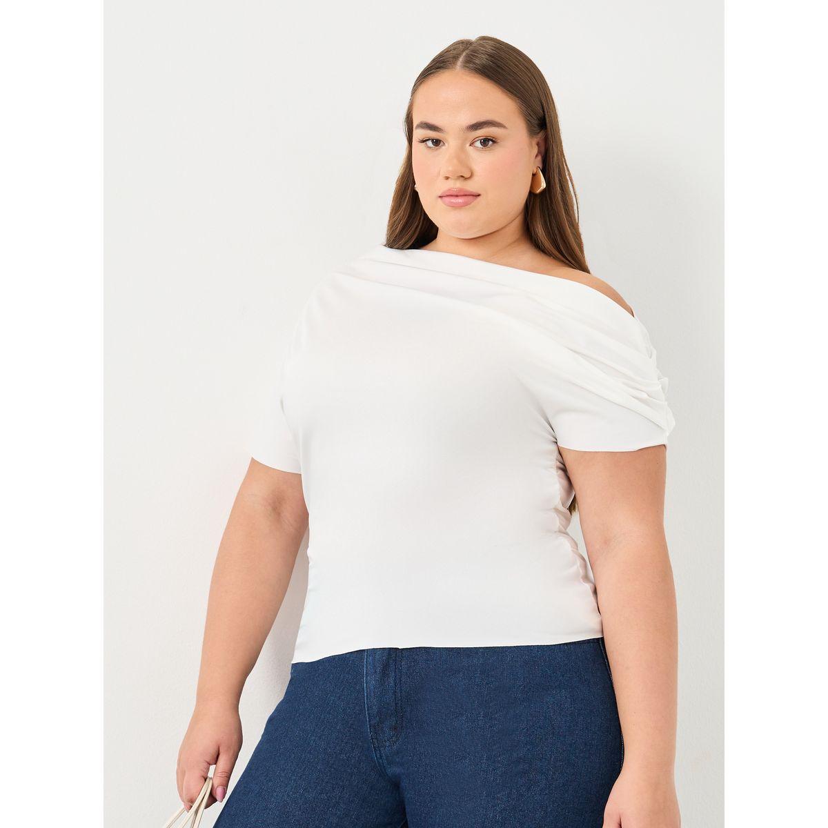Styli Plus Top with Asymmetric Neck and Short Sleeve-women-clothing-shirtsandblouses-blouses-image-1