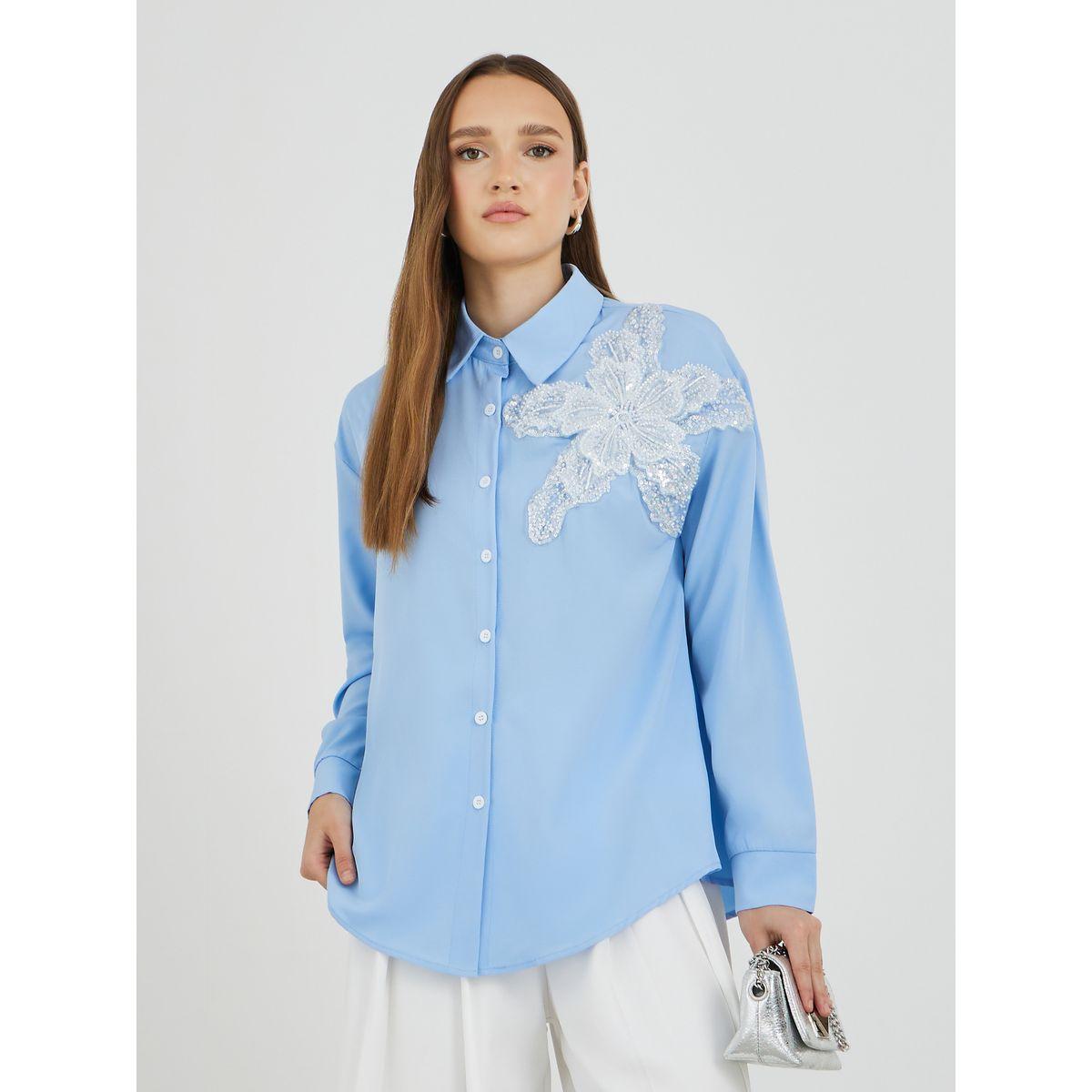 بلوزة منمقة بياقة سبريد وأكمام طويلة-women-clothing-shirtsandblouses-shirts-image-1
