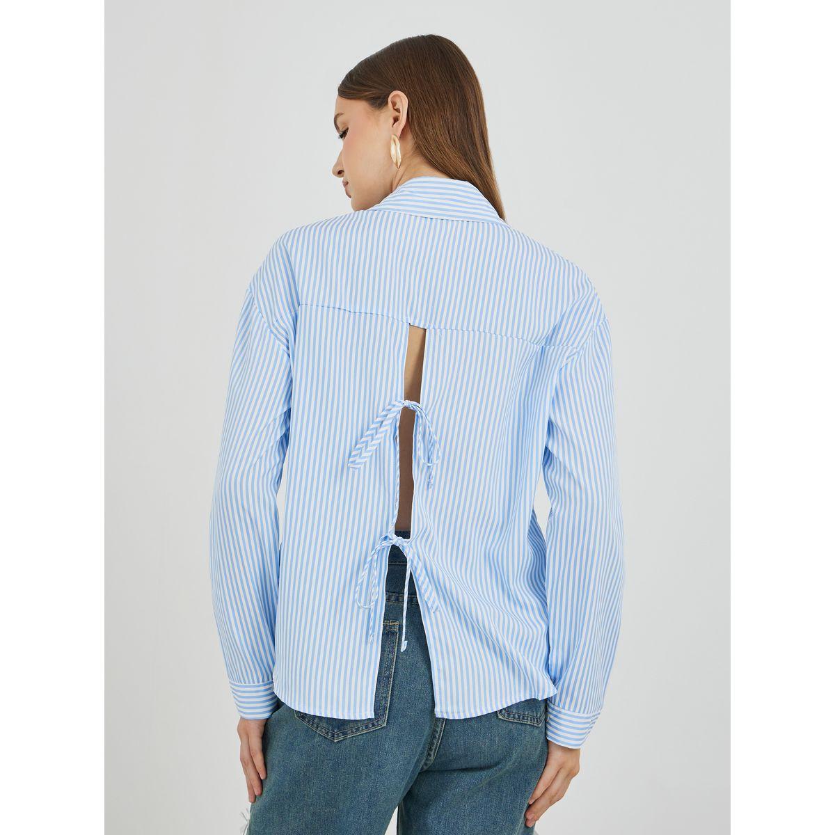 Styli Striped Spread Collar Long Sleeve Shirt-women-clothing-shirtsandblouses-shirts-image-1