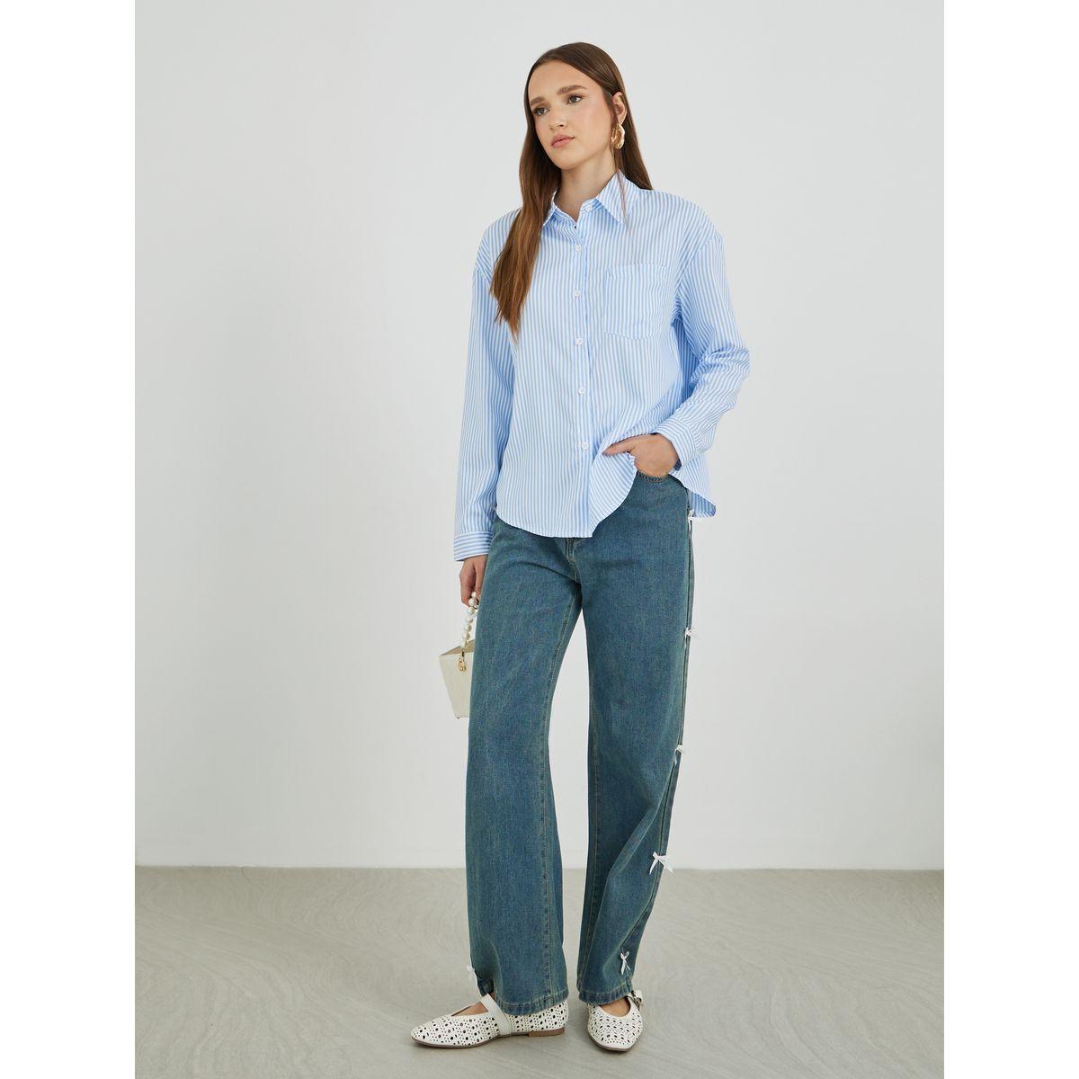 Styli Striped Spread Collar Long Sleeve Shirt-women-clothing-shirtsandblouses-shirts-image-3