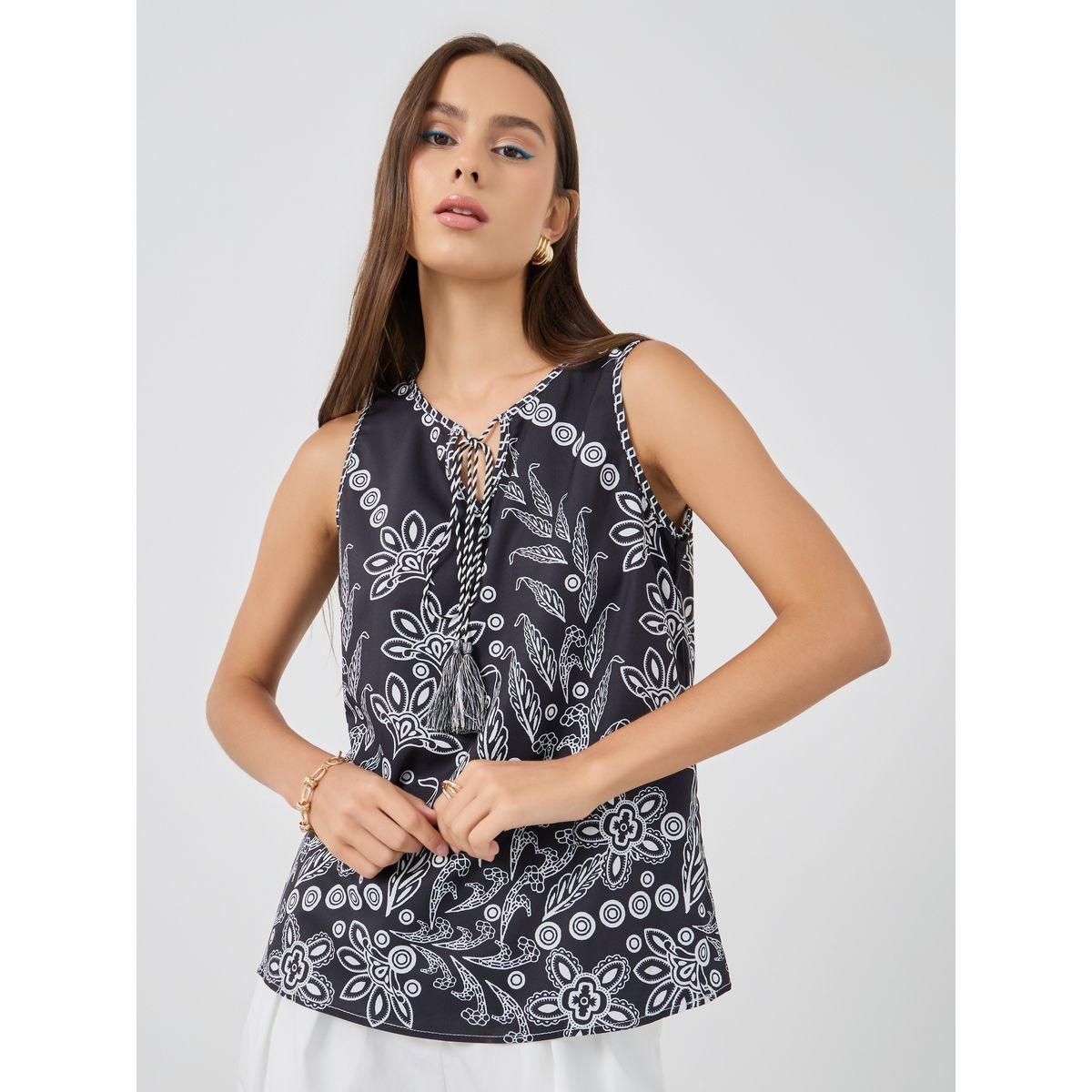 Styli Floral Print Tie-Up Neck Sleeveless Top-women-clothing-shirtsandblouses-blouses-image-1