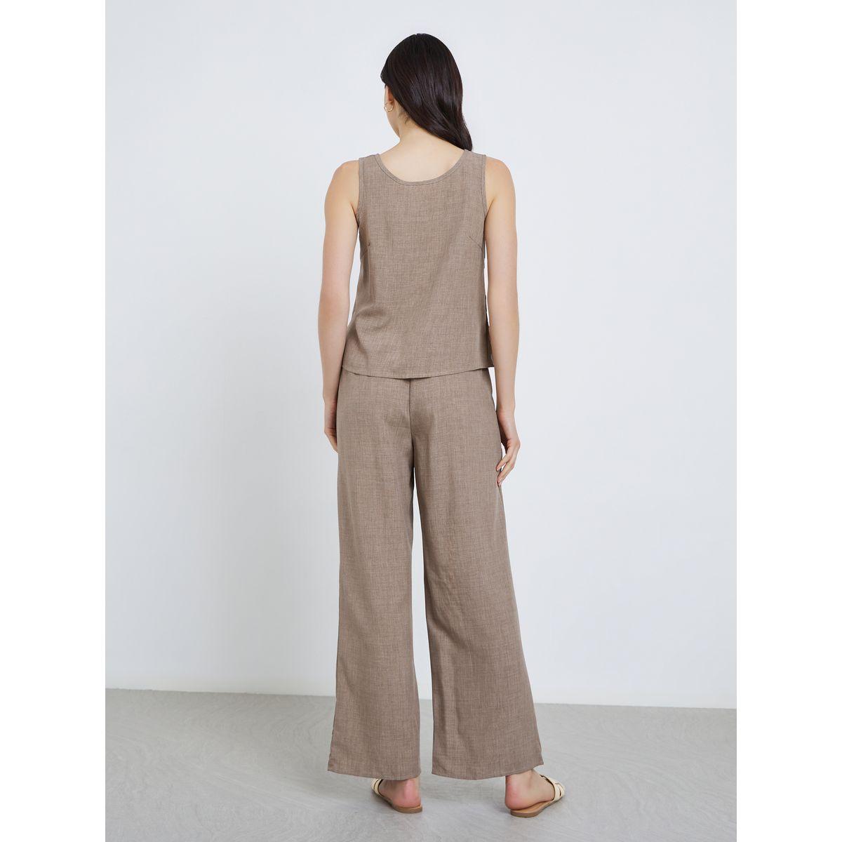 طقم منسق من بنطال وبلوزة بدون أكمام-women-clothing-coordsets-image-4