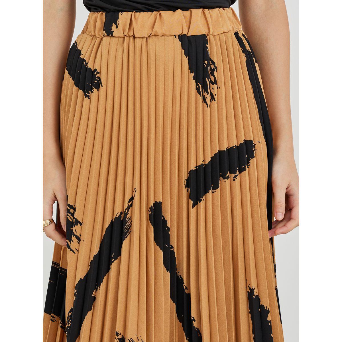 Styli Printed Pleated A-Line Midi Skirt-women-clothing-bottoms-skirts-image-3