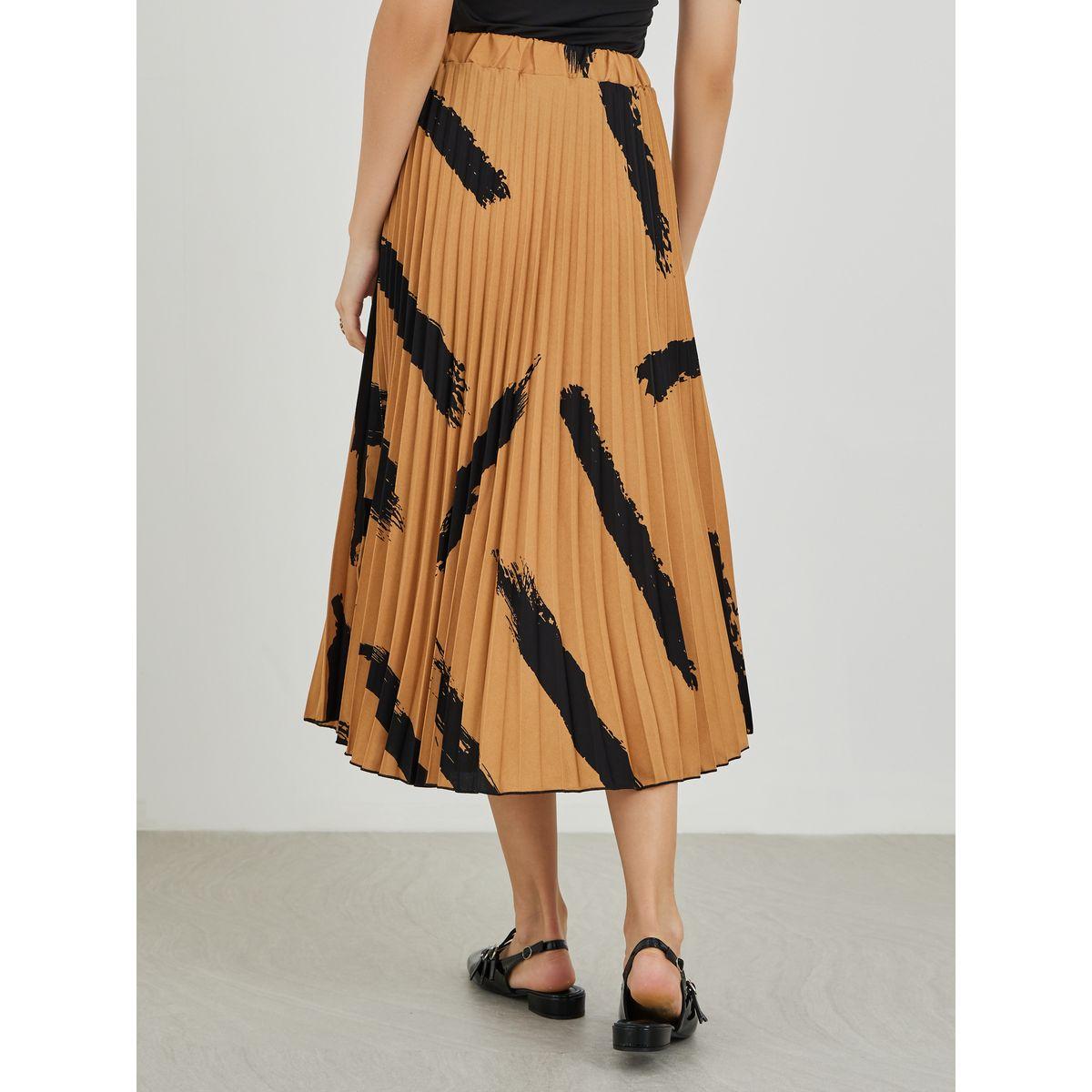 Styli Printed Pleated A-Line Midi Skirt-women-clothing-bottoms-skirts-image-4
