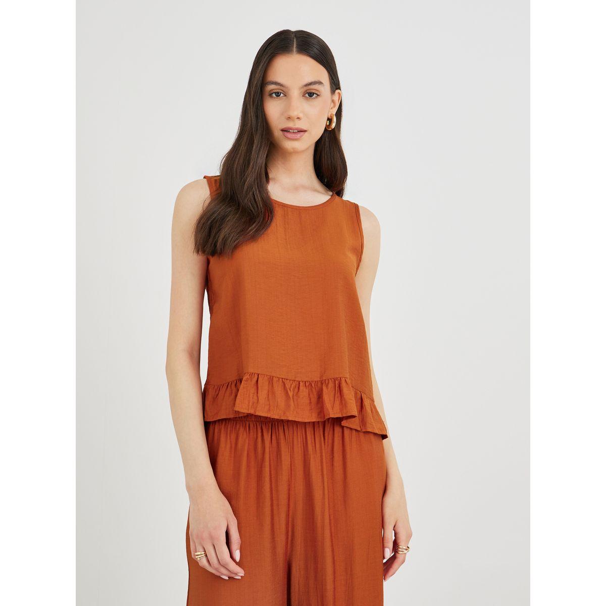 Styli Sleeveless Ruffled Trim Top and Wide Leg Pants Co-Ords-women-clothing-coordsets-image-2