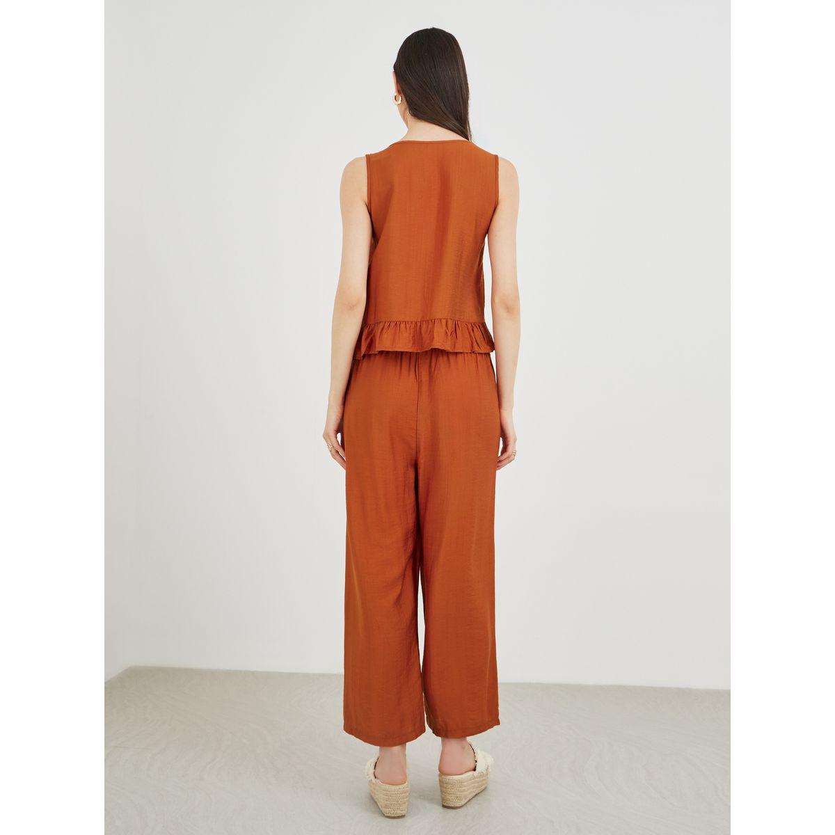 طقم منسق من بنطال وبلوزة بدون أكمام-women-clothing-coordsets-image-4