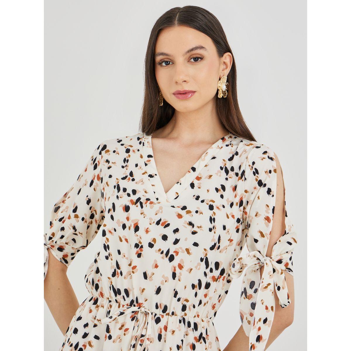 Styli Printed V-Neck Midi Dress with Tie-Up Detail-women-clothing-dresses-image-4