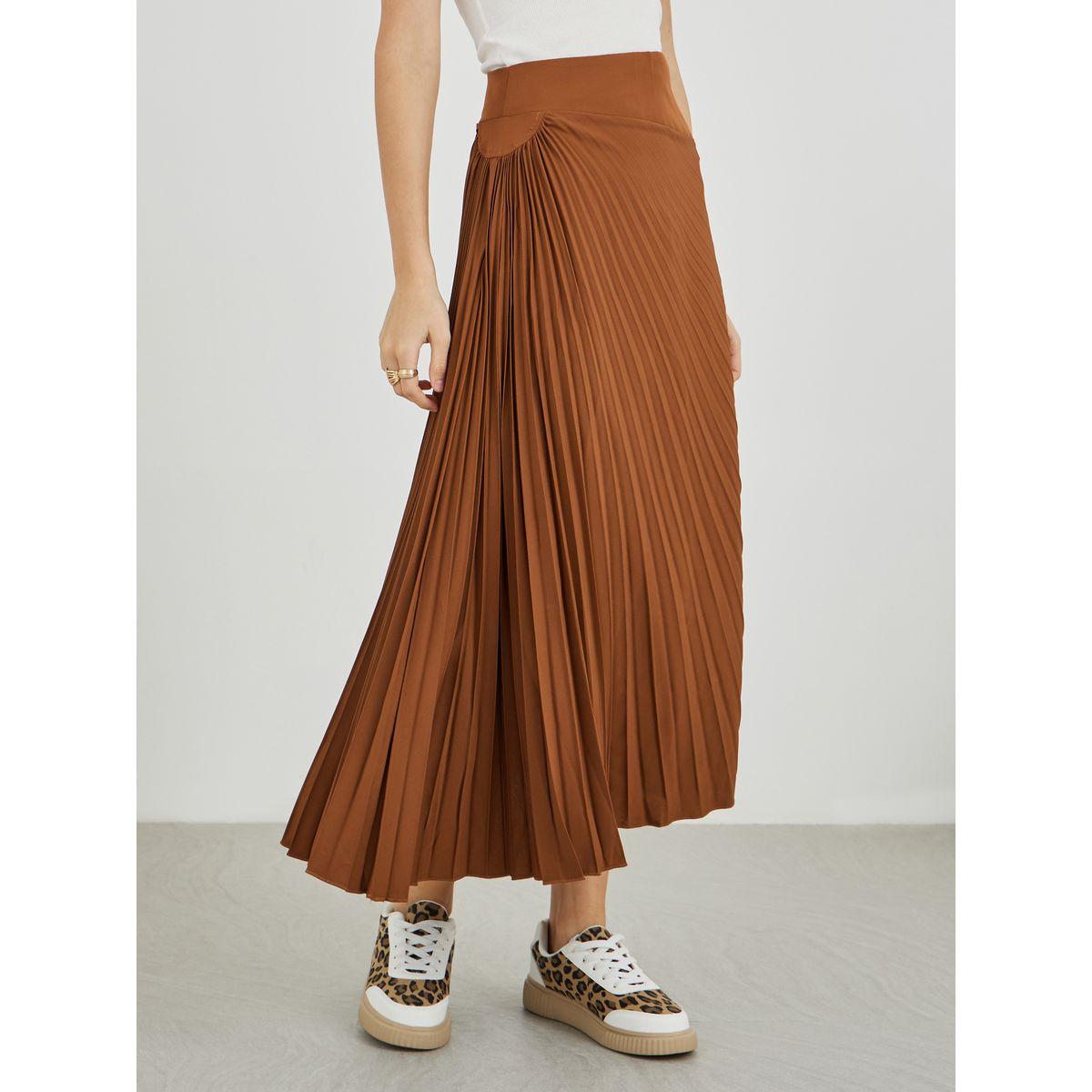 تنورة ميدي سادة بتفاصيل كسرات-women-clothing-bottoms-skirts-image-2