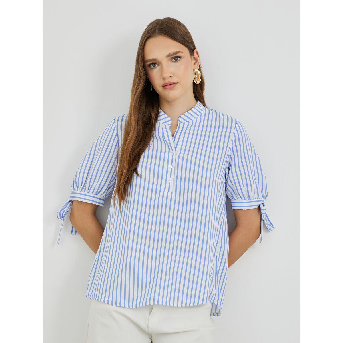 Styli Striped Puff Sleeve Buttoned Shirt-women-clothing-shirtsandblouses-shirts-image-1