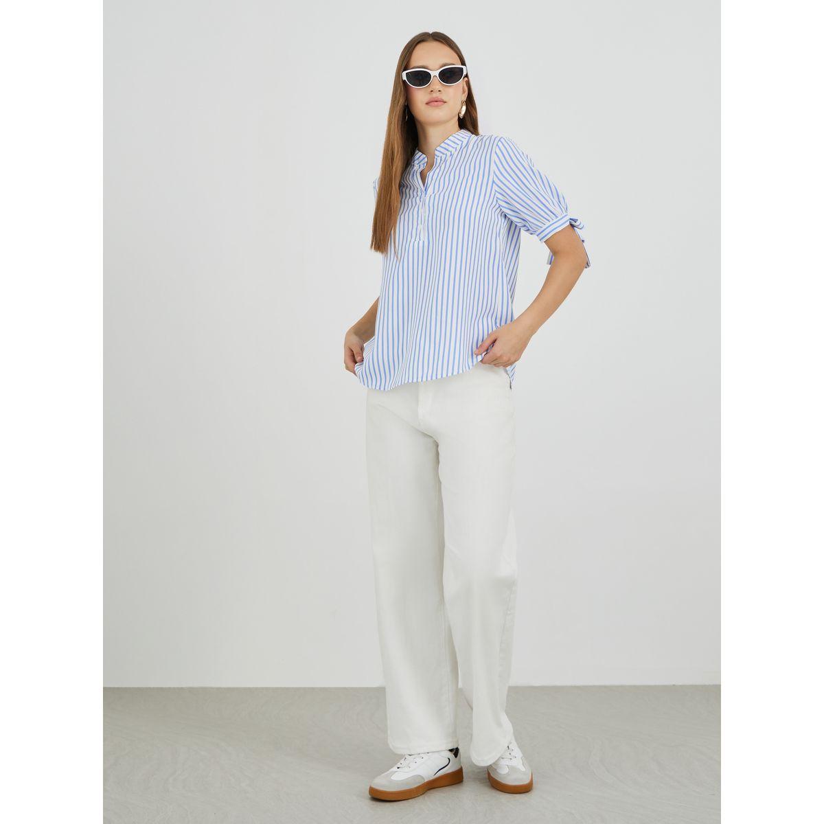 Styli Striped Puff Sleeve Buttoned Shirt-women-clothing-shirtsandblouses-shirts-image-2