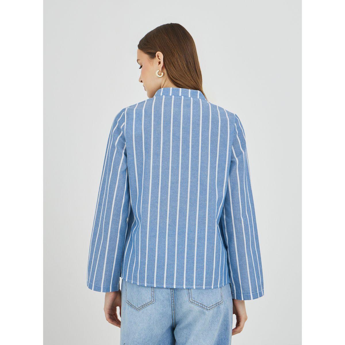 Styli Striped Button Front Stand Collar Shirt-women-clothing-shirtsandblouses-shirts-image-4