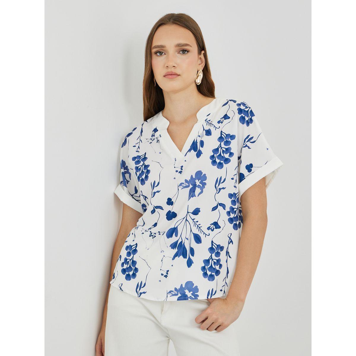 بلوزة مطبعة بزهور مع أكمام قصيرة-women-clothing-shirtsandblouses-blouses-image-1