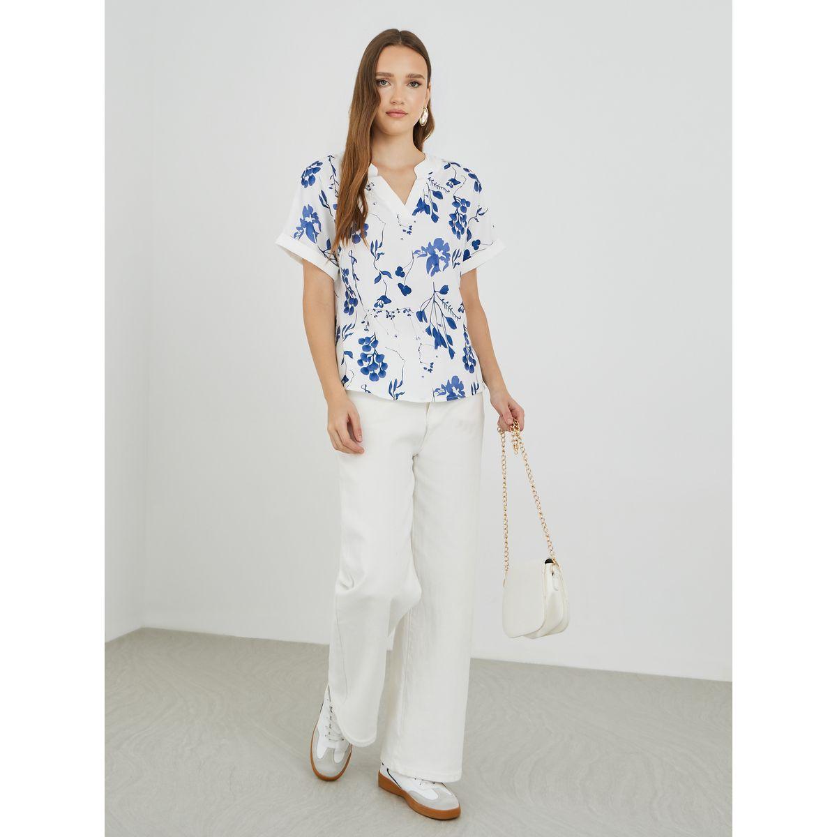 بلوزة مطبعة بزهور مع أكمام قصيرة-women-clothing-shirtsandblouses-blouses-image-2
