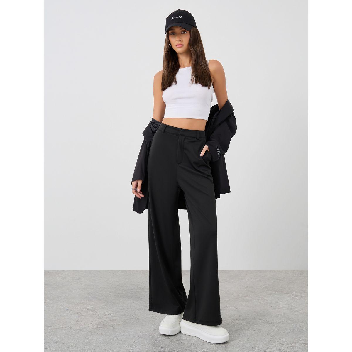 بنطال سادة بأرجل واسعة مع جيوب جانبية-women-clothing-bottoms-trousers-image-1