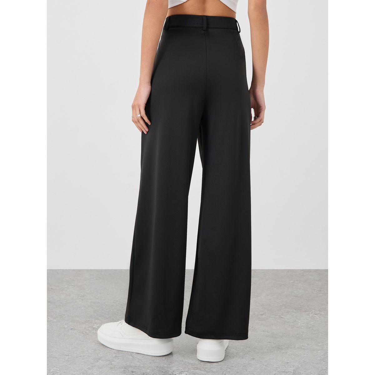 Styli Women Black Stretch Wide Leg Pants with Side Pockets-women-clothing-bottoms-trousers-image-4