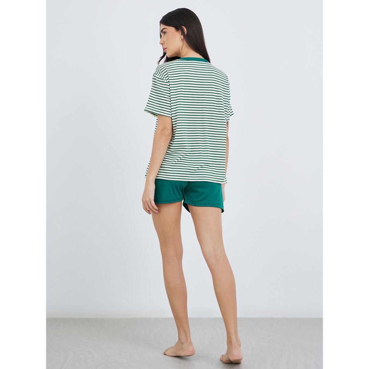 Styli Striped Round Neck T-Shirt and Shorts Set-women-clothing-nightwear-pyjamas-shortsets-image-5