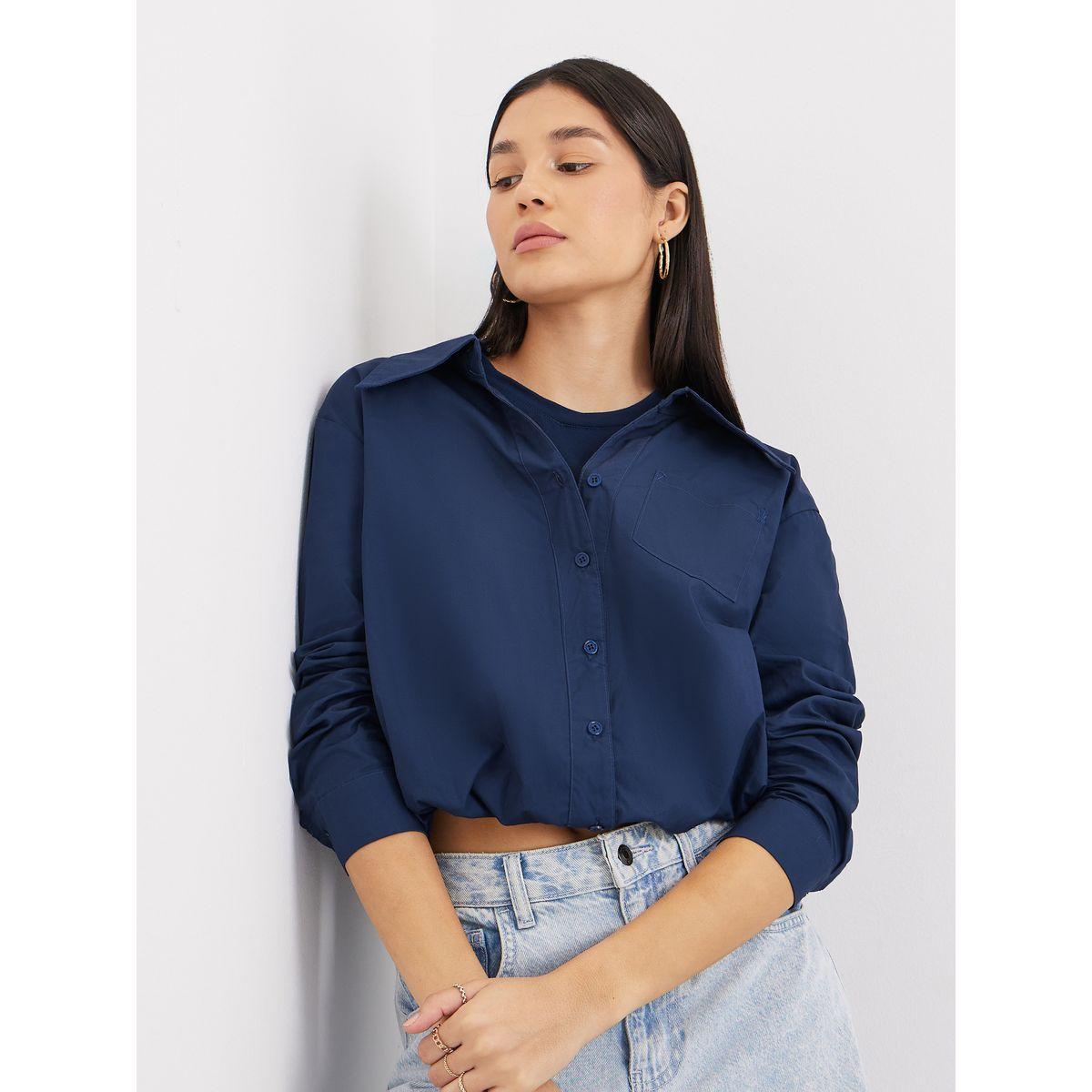بلوزة سادة بياقة مع أكمام طويلة وأزرار-women-clothing-shirtsandblouses-shirts-image-1