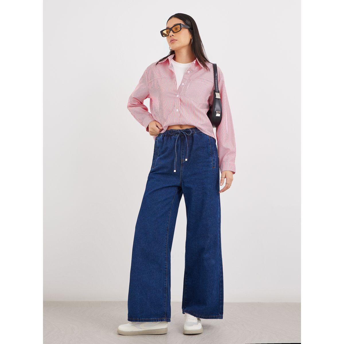 Styli Women Red Striped High-Low Hem Shirt-women-clothing-shirtsandblouses-shirts-image-3