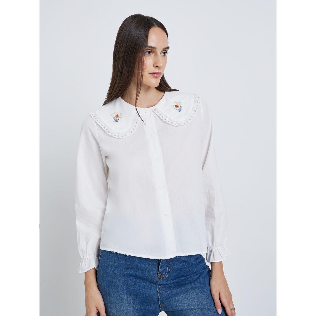 Styli White Lace Insert Embroidered Detail Long Sleeve Top-women-clothing-shirtsandblouses-blouses-image-3