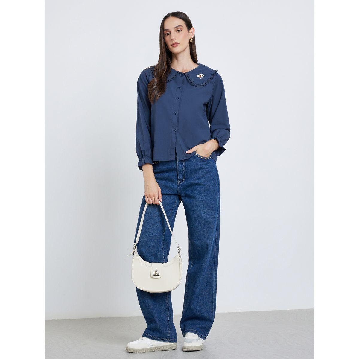بلوزة بتفاصيل مُطرّزة ودانتيل مع أكمام طويلة-women-clothing-shirtsandblouses-blouses-image-2
