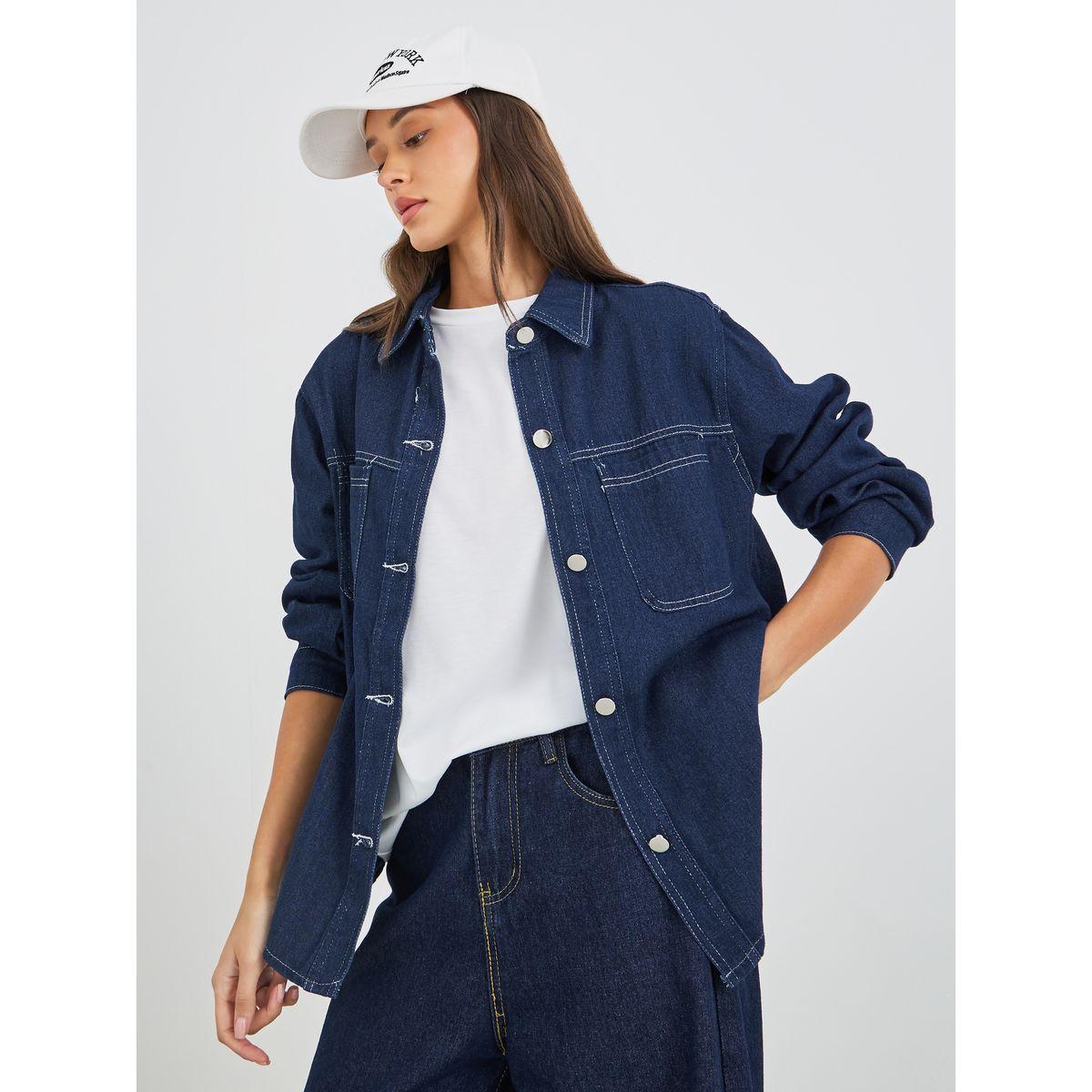 Styli Solid Buttoned Spread Collar Shirt-women-clothing-shirtsandblouses-shirts-image-1