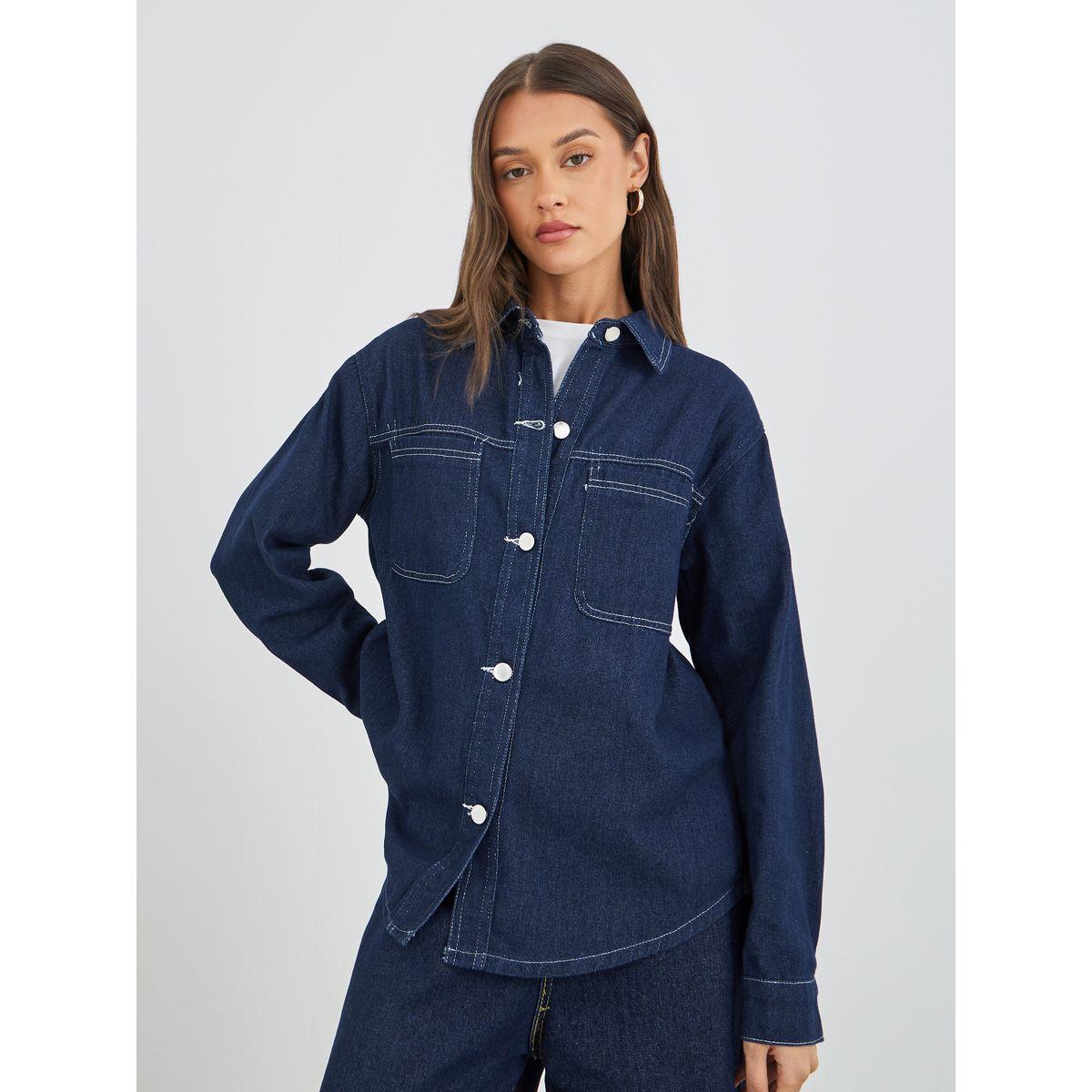 Styli Solid Buttoned Spread Collar Shirt-women-clothing-shirtsandblouses-shirts-image-3