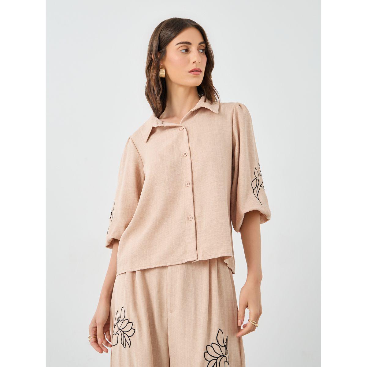 Styli Floral Embroidered Boxy Shirt and Pants Co-Ords-women-clothing-coordsets-image-2