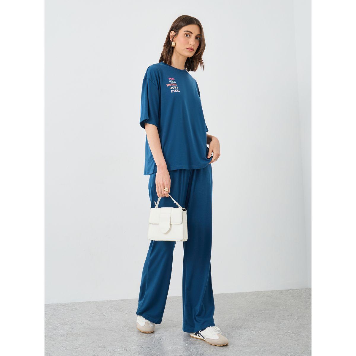 Styli Slogan Print Relaxed Fit Top and Joggers Co-Ords-women-clothing-coordsets-image-2