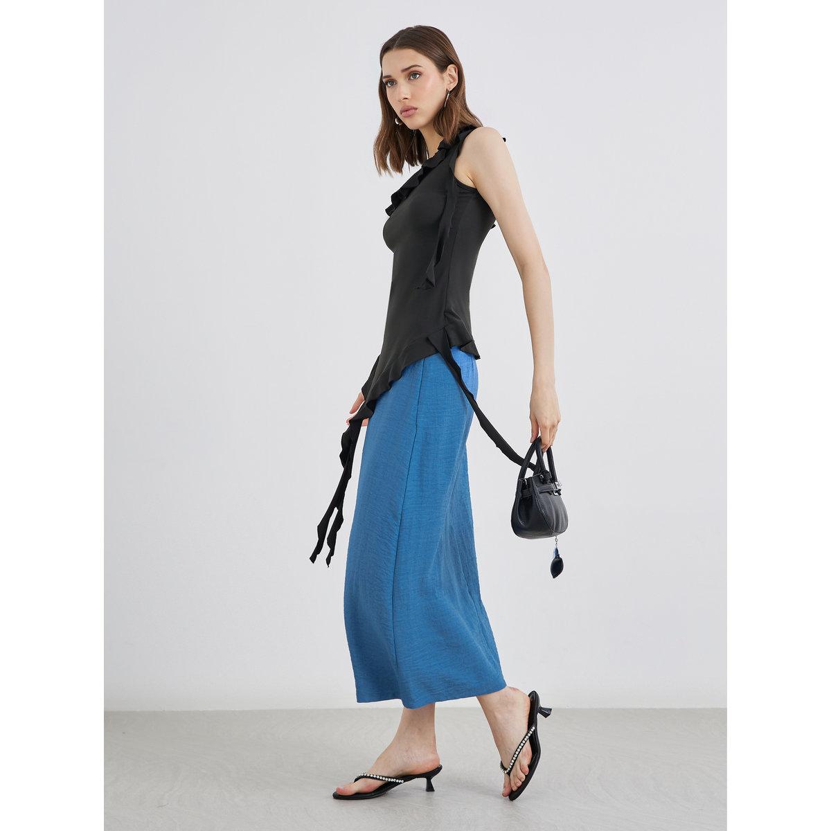 Styli Blue Solid A-Line Midi Skirts-women-clothing-bottoms-skirts-image-1