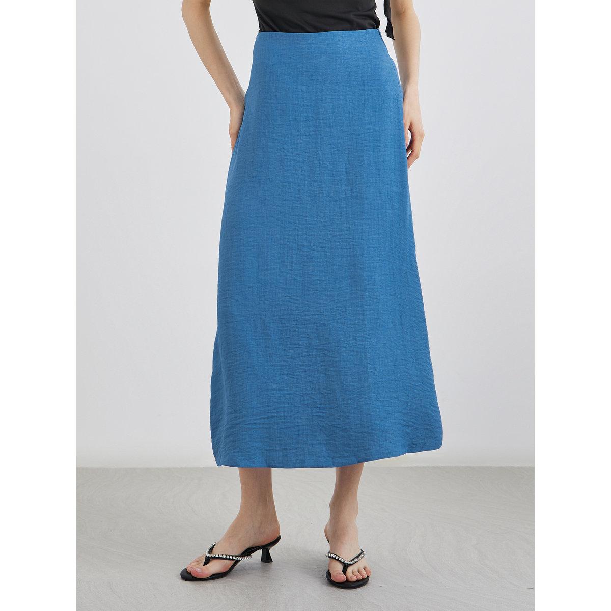 Styli Blue Solid A-Line Midi Skirts-women-clothing-bottoms-skirts-image-2