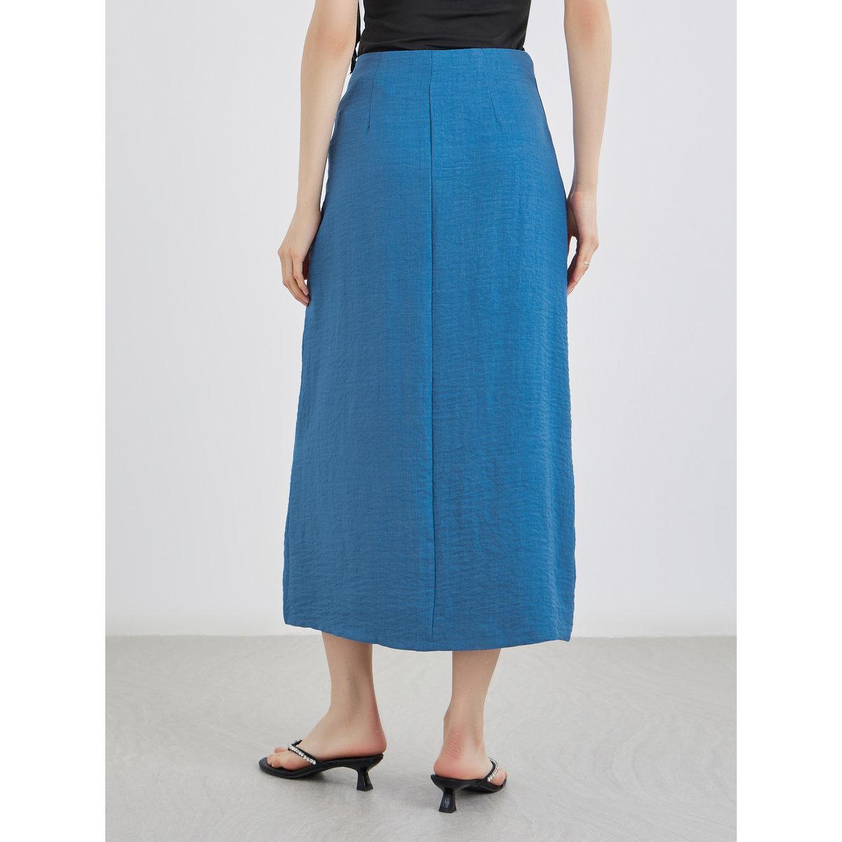 Styli Blue Solid A-Line Midi Skirts-women-clothing-bottoms-skirts-image-4