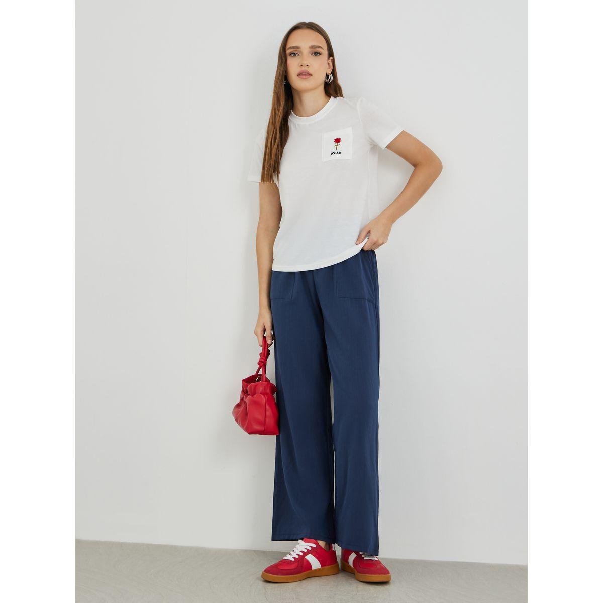 Styli Embroidered Round Neck T-Shirt with Pockets-women-clothing-tshirts-image-2