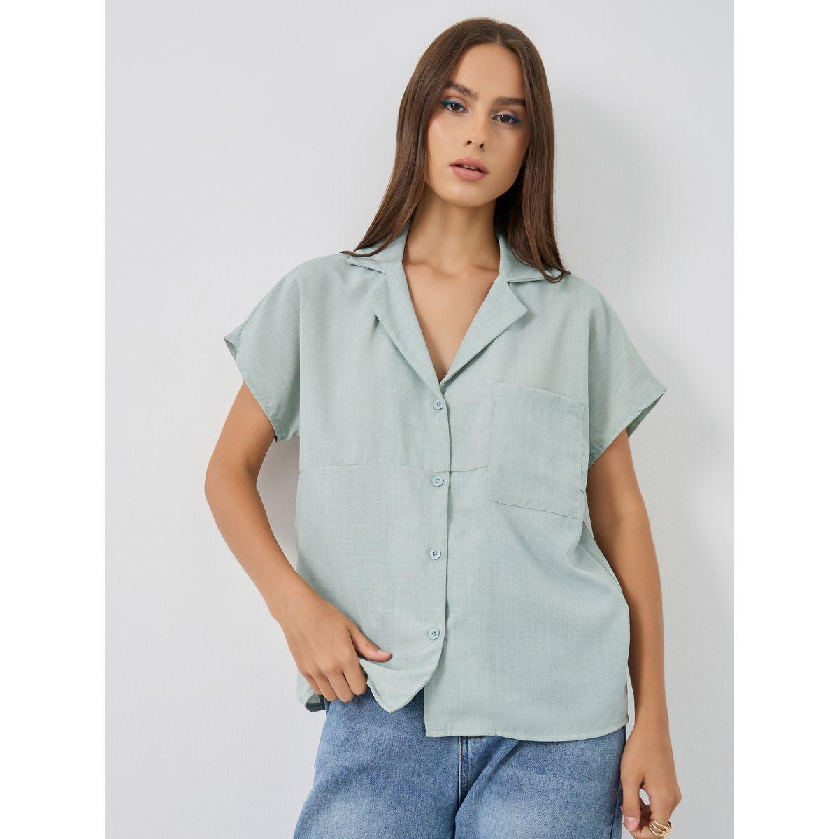 Styli Solid Drop Shoulder Short Sleeve Regular Fit Shirt-women-clothing-shirtsandblouses-shirts-image-1