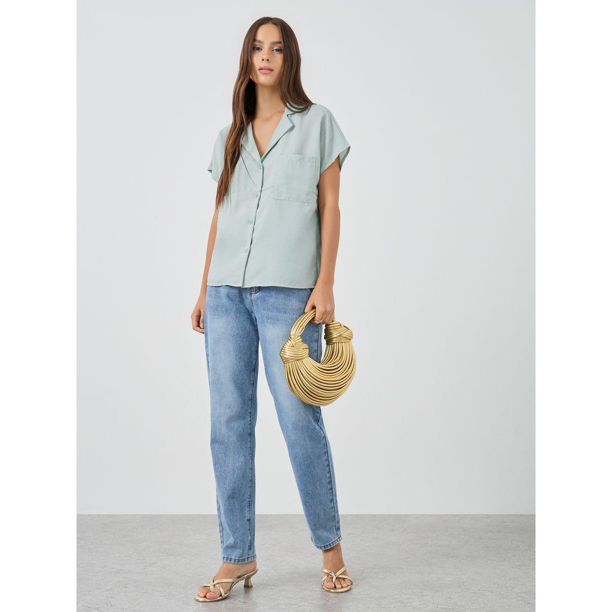 Styli Solid Drop Shoulder Short Sleeve Regular Fit Shirt-women-clothing-shirtsandblouses-shirts-image-2