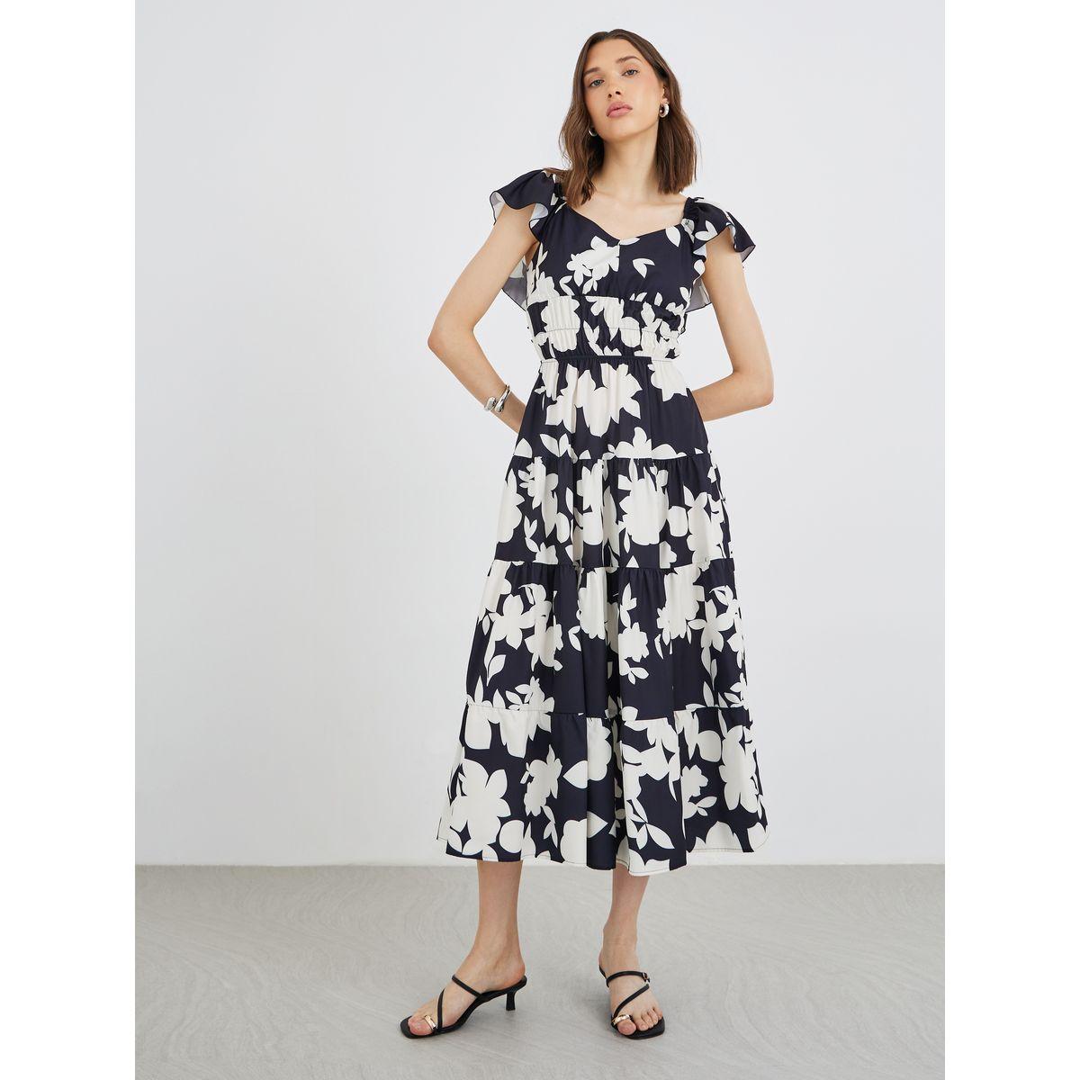 Styli Floral Print Ruffle Sleeves A-Line Midi Dress-women-clothing-dresses-image-2