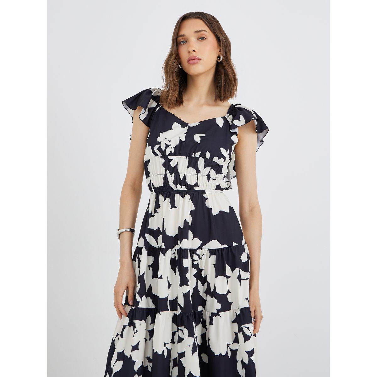 فستان ميدي مطبع بزهور مع أكمام بكشكش-women-clothing-dresses-image-3