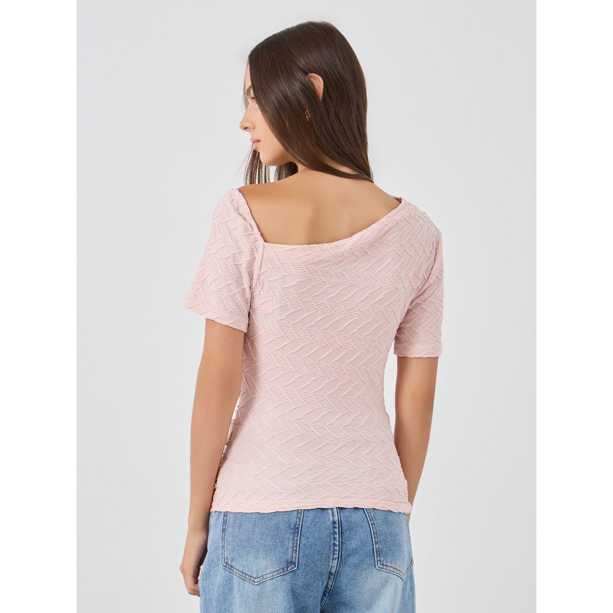 بلوزة محبوكة بياقة غير متماثلة الطول-women-clothing-tshirts-image-4