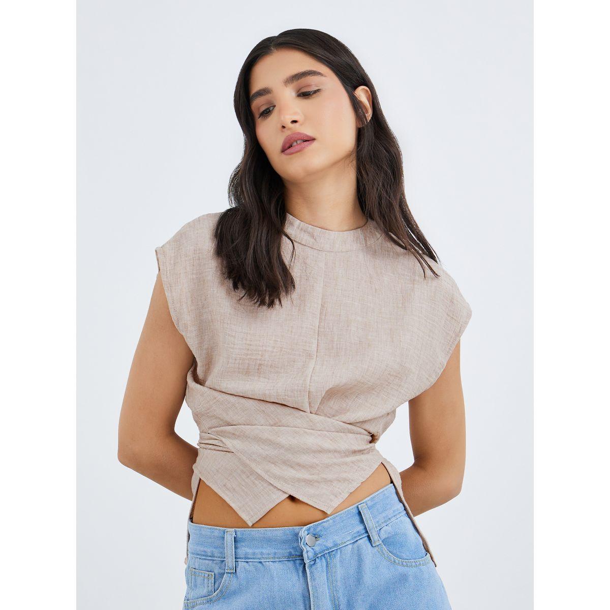 Styli Solid Cross Design Wrap Top-women-clothing-shirtsandblouses-blouses-image-1