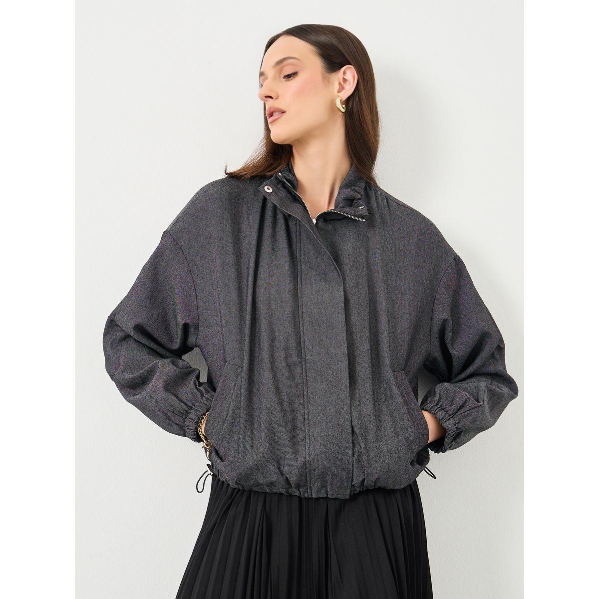 Styli Women Black Regular Fit Denim Bomber Jacket-women-winterwear-coatsandjackets-jackets-image-3