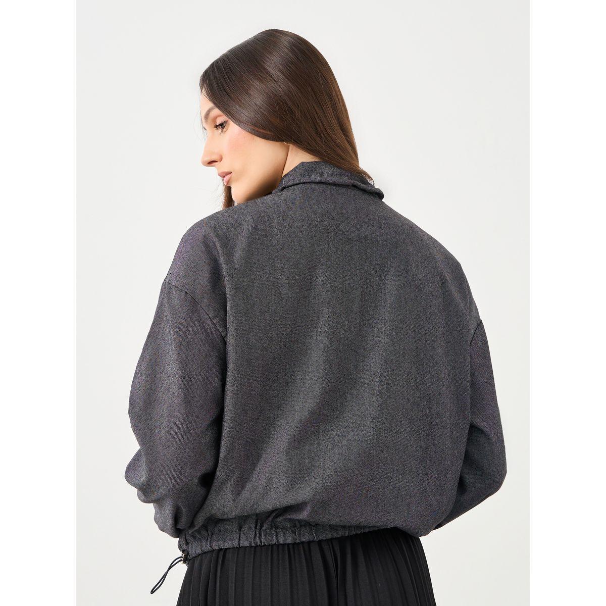 Styli Women Black Regular Fit Denim Bomber Jacket-women-winterwear-coatsandjackets-jackets-image-7