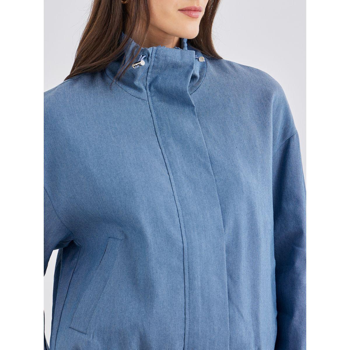 Styli Women Medium Blue Regular Fit Denim Bomber Jacket-women-winterwear-coatsandjackets-jackets-image-4