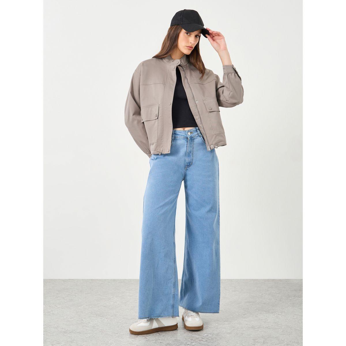 Styli Women Brown Regular Fit Bomber Jacket with Pockets-women-winterwear-coatsandjackets-jackets-image-2