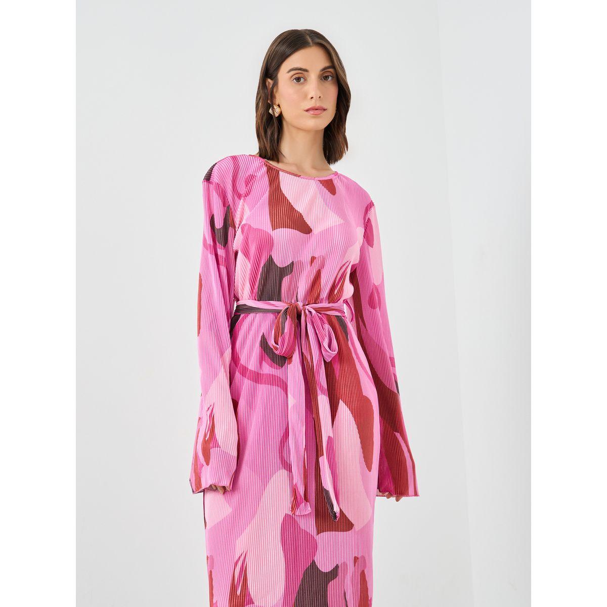 Styli Pink Abstract Print Plisse Maxi Dress-women-clothing-dresses-image-3